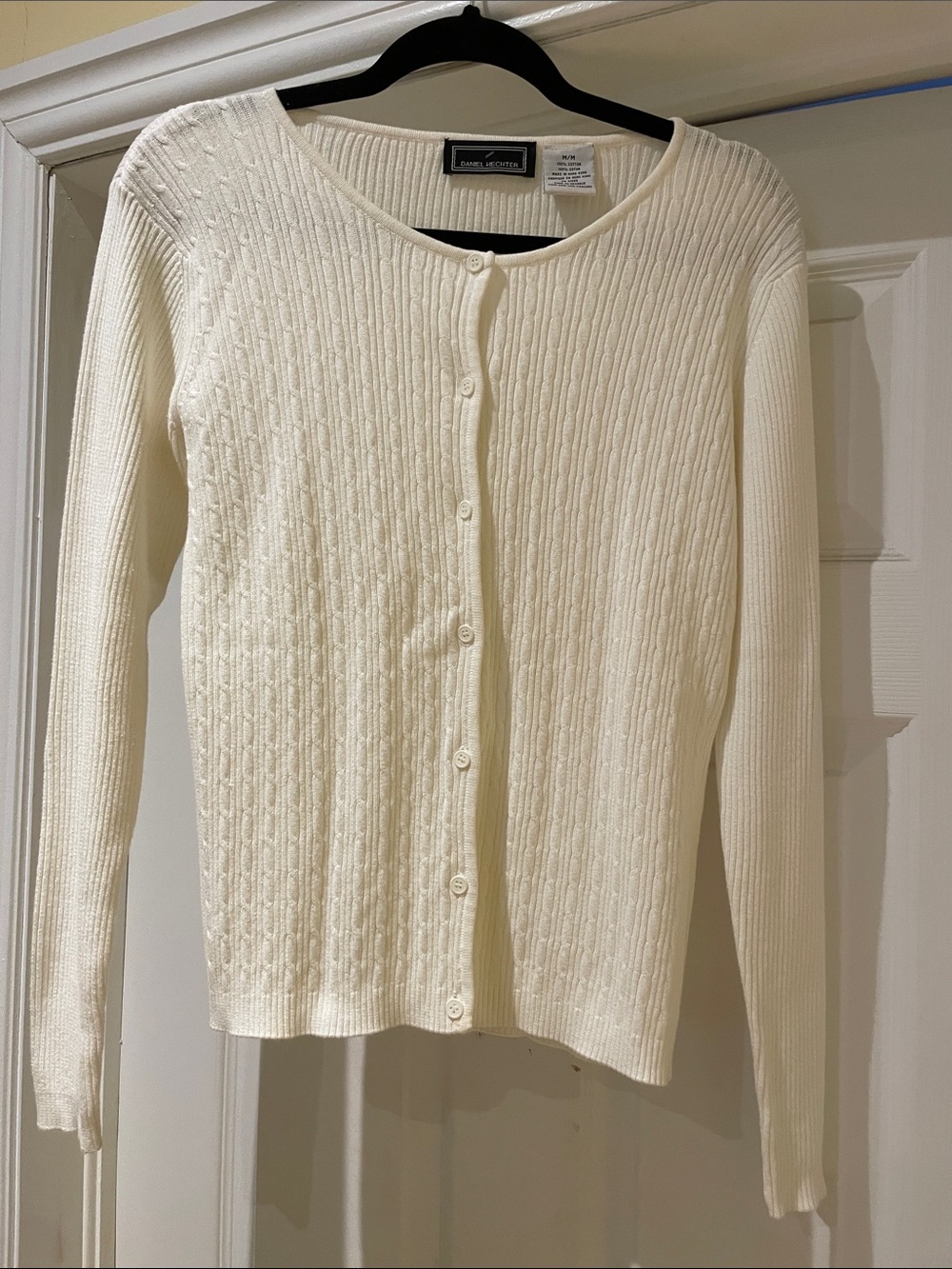 Daniel Hechter 100% Cotton Cream Cable-Knit Button Cardigan Preppy Quiet Luxury